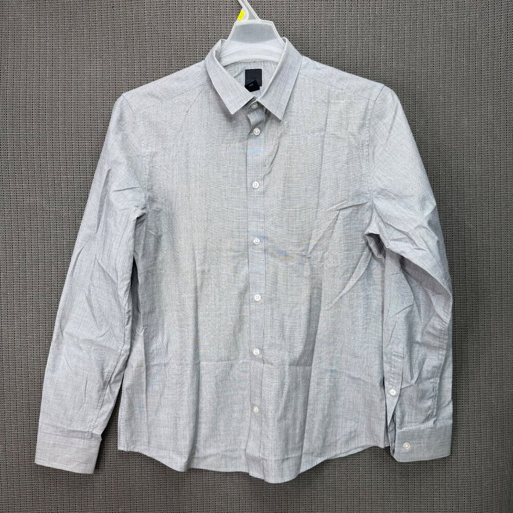 H&M Mens Size Large Gray Slim Fit Long-Sleeve Button-Up Shirt